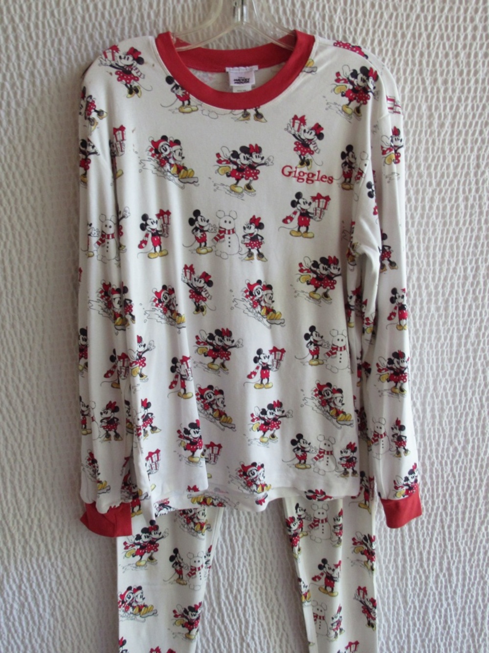 Disney Mickey Minnie Pottery Barn Pajamas L Giggles monogram Adult Long Johns